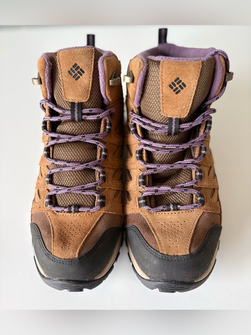 Columbia Women’s 9.5 Waterproof Brown Suede Hiking Boots Purple